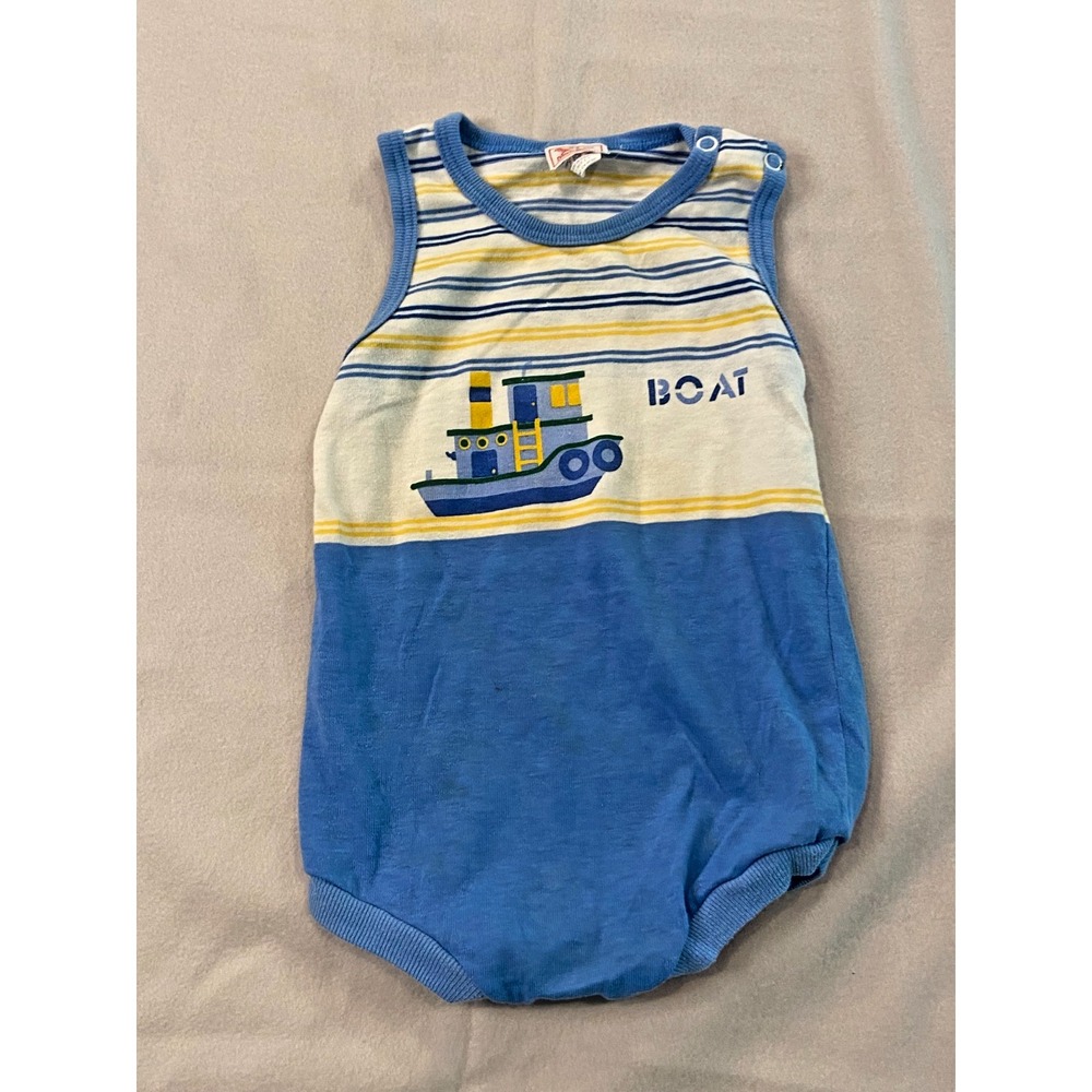 VTG Buster Brown Infant Knit‎ 1-Piece Romper Bodysuit 24M Boat Ahoy Blue Cotton